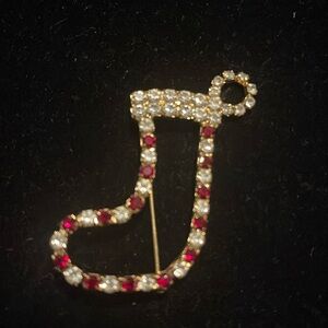 Vintage Czech Rhinestone Christmas Stocking Brooch